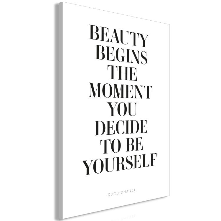 Canvas Art Print Where Beauty Begins (1-piece) Vertical - black and white inscriptions 134213 additionalImage 2