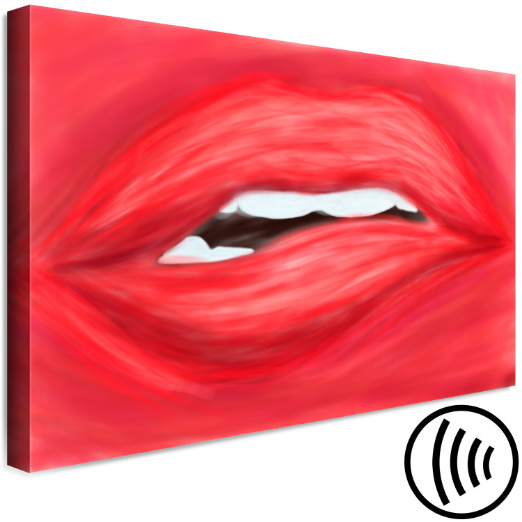 Canvas Print Female lips - slipping mouth on a bright-red background 134613 additionalImage 6