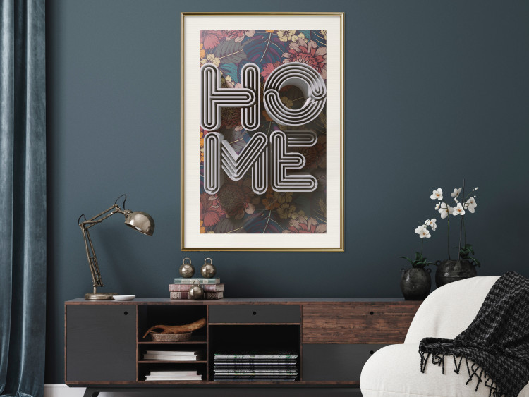 Poster Colorful Home - patterned texts with imitation of 3D effect on a flowery background 135513 additionalImage 7