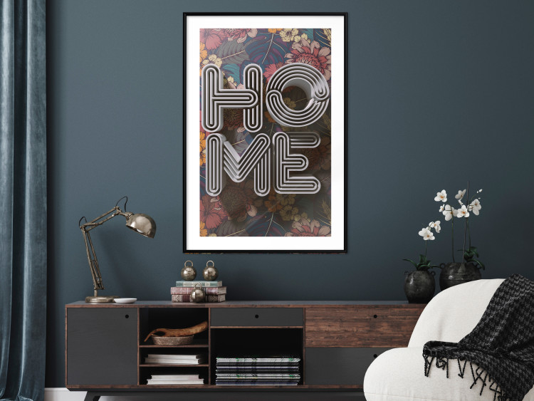 Poster Colorful Home - patterned texts with imitation of 3D effect on a flowery background 135513 additionalImage 10