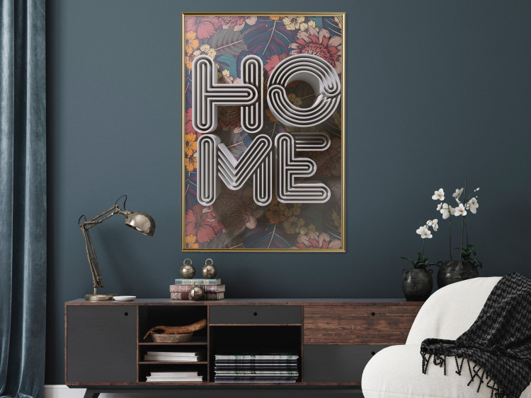 Poster Colorful Home - patterned texts with imitation of 3D effect on a flowery background 135513 additionalImage 11