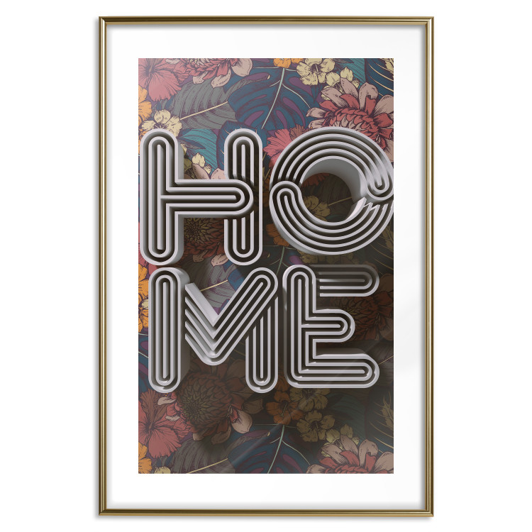 Poster Colorful Home - patterned texts with imitation of 3D effect on a flowery background 135513 additionalImage 16