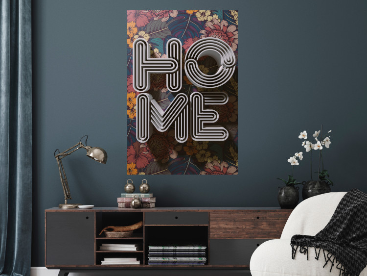 Poster Colorful Home - patterned texts with imitation of 3D effect on a flowery background 135513 additionalImage 14
