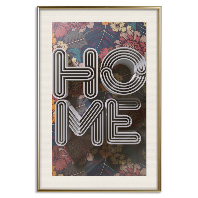 Poster Colorful Home - patterned texts with imitation of 3D effect on a flowery background 135513 additionalImage 25