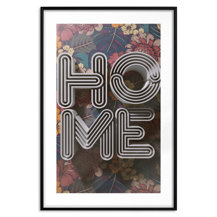 Poster Colorful Home - patterned texts with imitation of 3D effect on a flowery background 135513 additionalImage 22