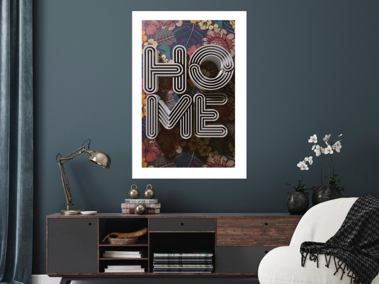 Poster Colorful Home - patterned texts with imitation of 3D effect on a flowery background 135513 additionalImage 12