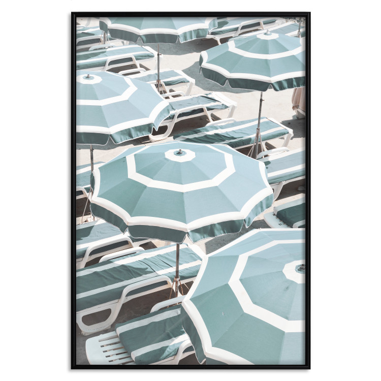 Wall Poster Turquoise Umbrellas - summer landscape of a sandy beach filled with sunbeds 135913 additionalImage 12
