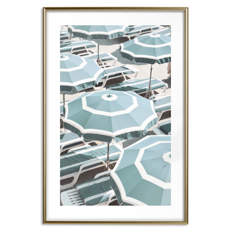 Wall Poster Turquoise Umbrellas - summer landscape of a sandy beach filled with sunbeds 135913 additionalImage 16