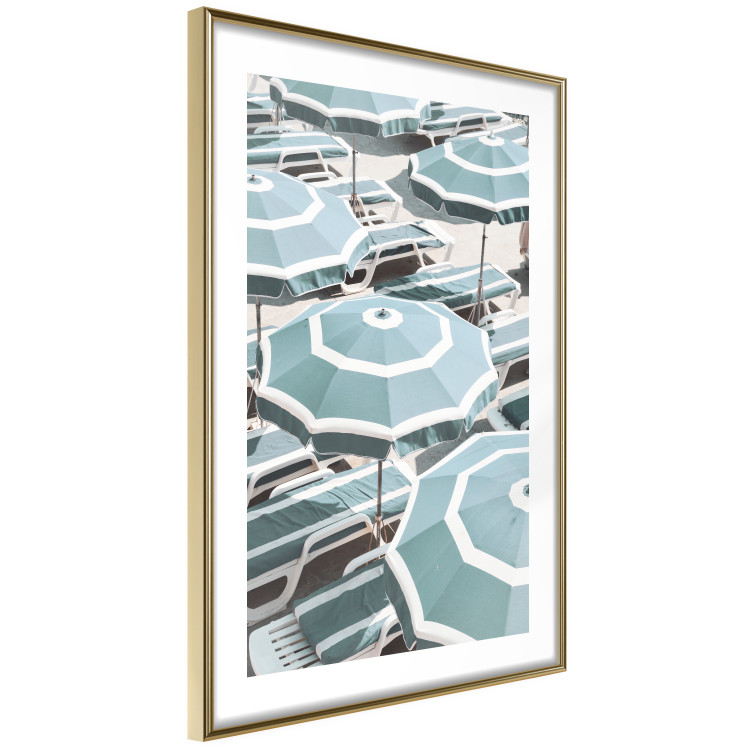 Wall Poster Turquoise Umbrellas - summer landscape of a sandy beach filled with sunbeds 135913 additionalImage 3