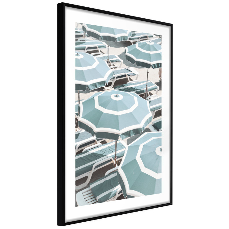 Wall Poster Turquoise Umbrellas - summer landscape of a sandy beach filled with sunbeds 135913 additionalImage 4