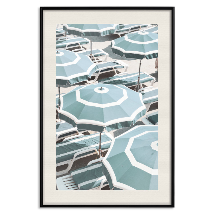 Wall Poster Turquoise Umbrellas - summer landscape of a sandy beach filled with sunbeds 135913 additionalImage 17