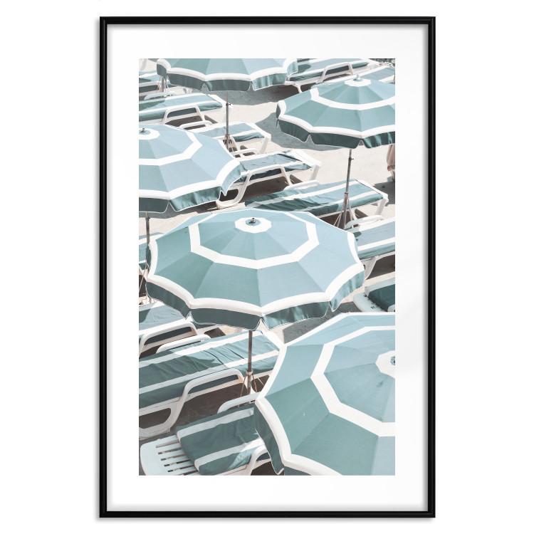 Wall Poster Turquoise Umbrellas - summer landscape of a sandy beach filled with sunbeds 135913 additionalImage 14