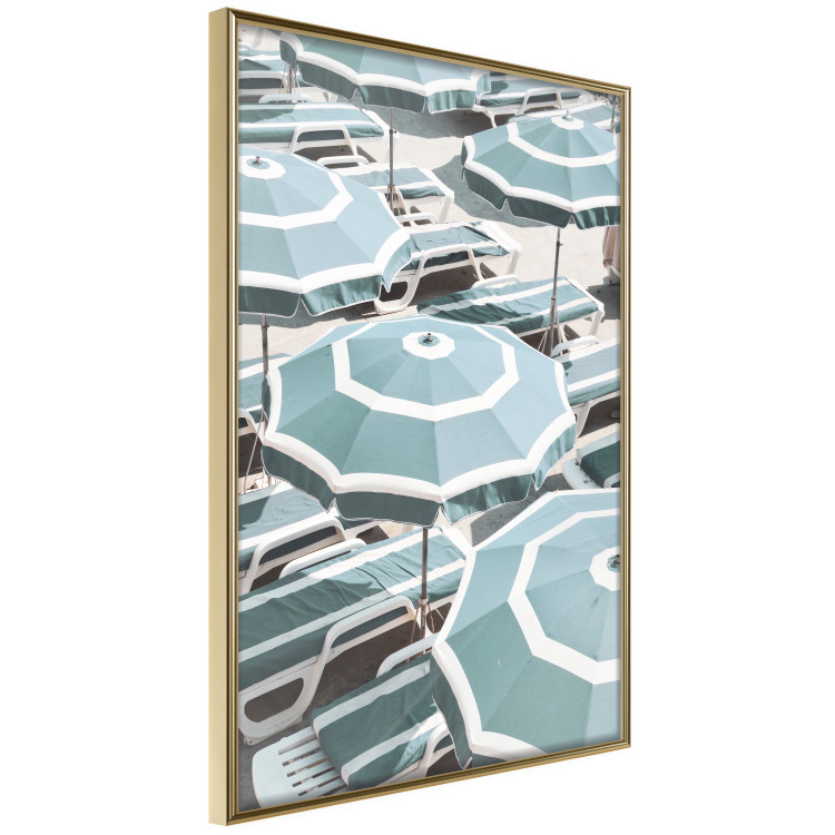 Wall Poster Turquoise Umbrellas - summer landscape of a sandy beach filled with sunbeds 135913 additionalImage 10