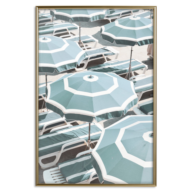 Wall Poster Turquoise Umbrellas - summer landscape of a sandy beach filled with sunbeds 135913 additionalImage 9