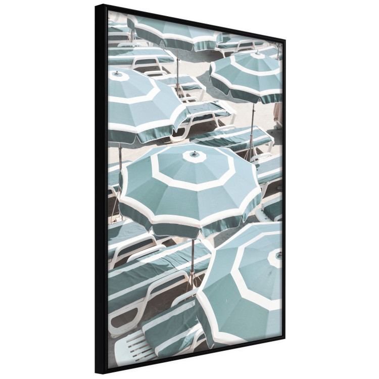 Wall Poster Turquoise Umbrellas - summer landscape of a sandy beach filled with sunbeds 135913 additionalImage 5
