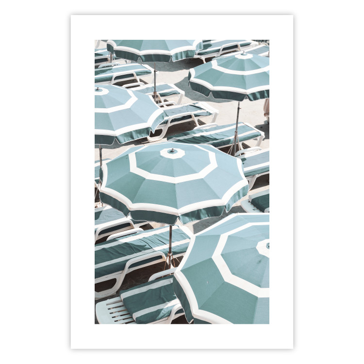 Wall Poster Turquoise Umbrellas - summer landscape of a sandy beach filled with sunbeds 135913 additionalImage 11