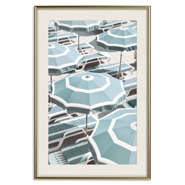 Wall Poster Turquoise Umbrellas - summer landscape of a sandy beach filled with sunbeds 135913 additionalImage 18