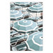 Wall Poster Turquoise Umbrellas - summer landscape of a sandy beach filled with sunbeds 135913