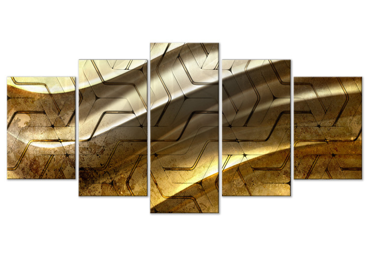 Canvas Art Print Golden Harmony (5-piece) Wide - abstraction in modern pattern 143513