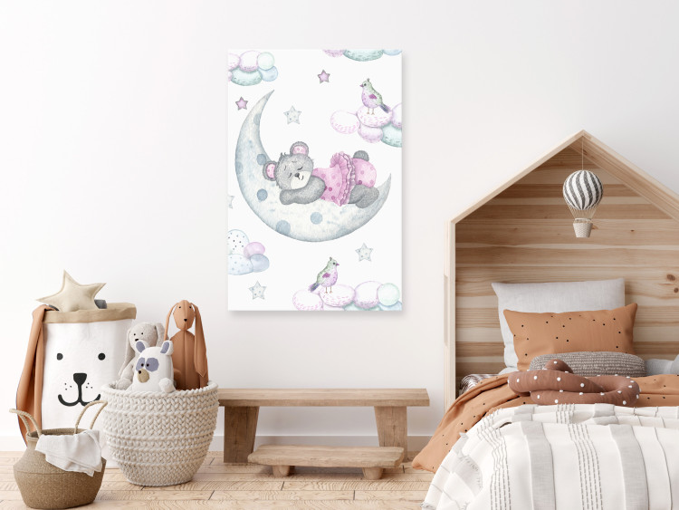 Canvas Print Teddy Bear and the Moon - Cheerful Drawing Painted With Watercolor 149813 additionalImage 3