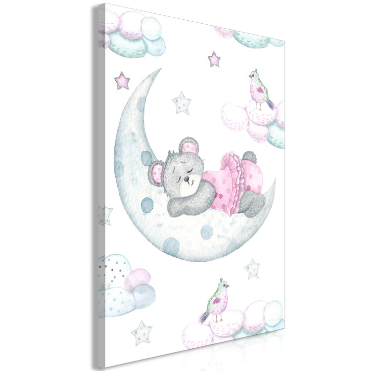 Canvas Print Teddy Bear and the Moon - Cheerful Drawing Painted With Watercolor 149813 additionalImage 2