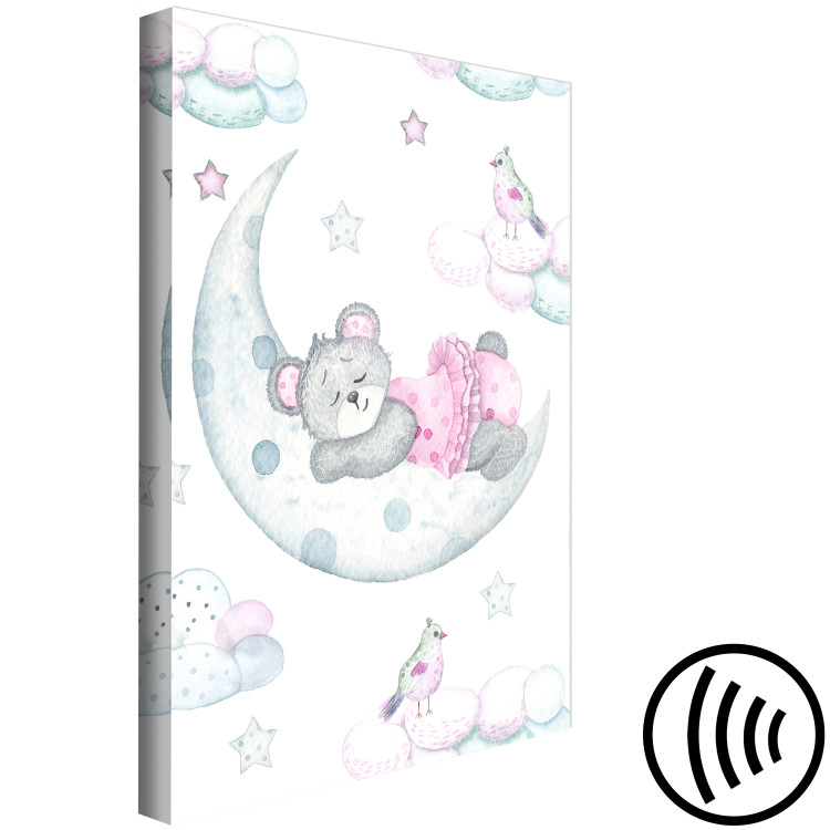 Canvas Print Teddy Bear and the Moon - Cheerful Drawing Painted With Watercolor 149813 additionalImage 6