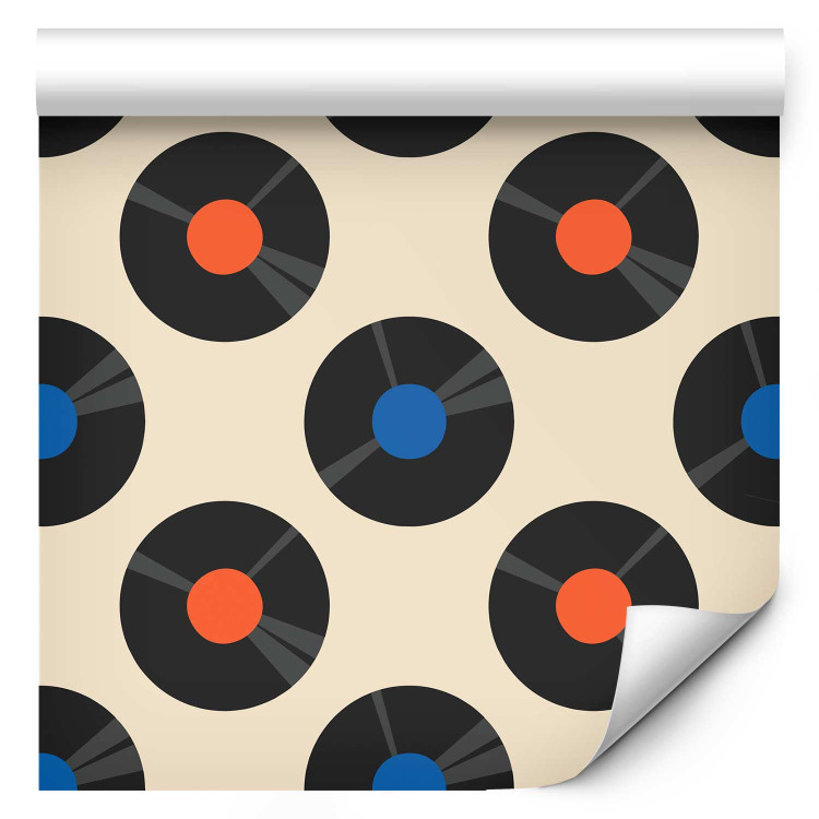 Wallpaper Geometric Pattern - Vinyl Records on a Light Beige Background 149913 additionalImage 6