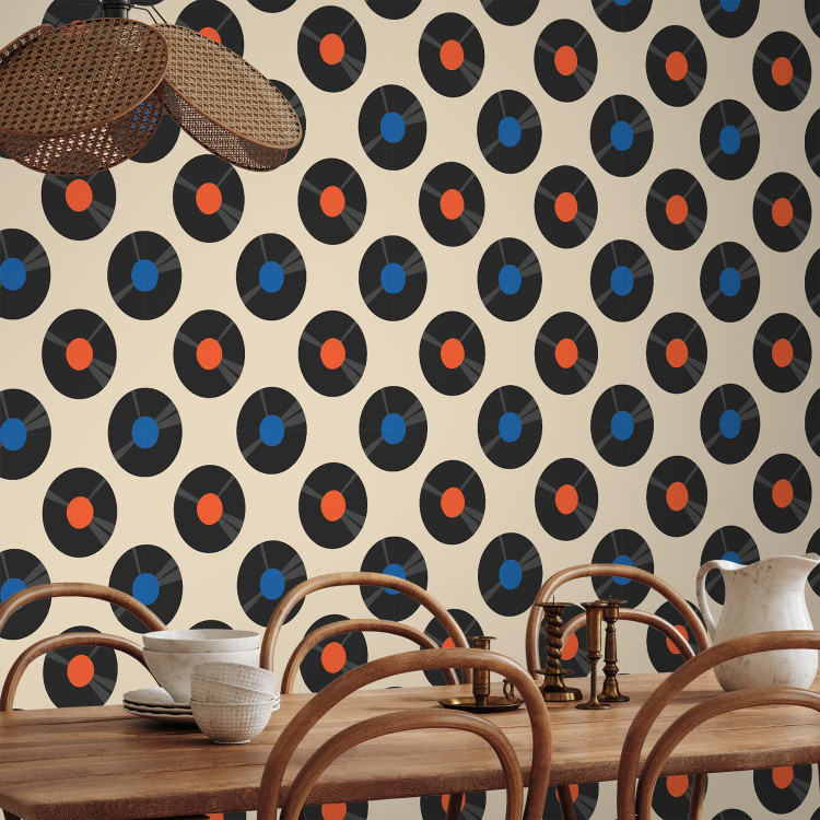 Wallpaper Geometric Pattern - Vinyl Records on a Light Beige Background 149913 additionalImage 9