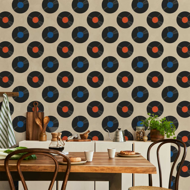 Wallpaper Geometric Pattern - Vinyl Records on a Light Beige Background 149913 additionalImage 8
