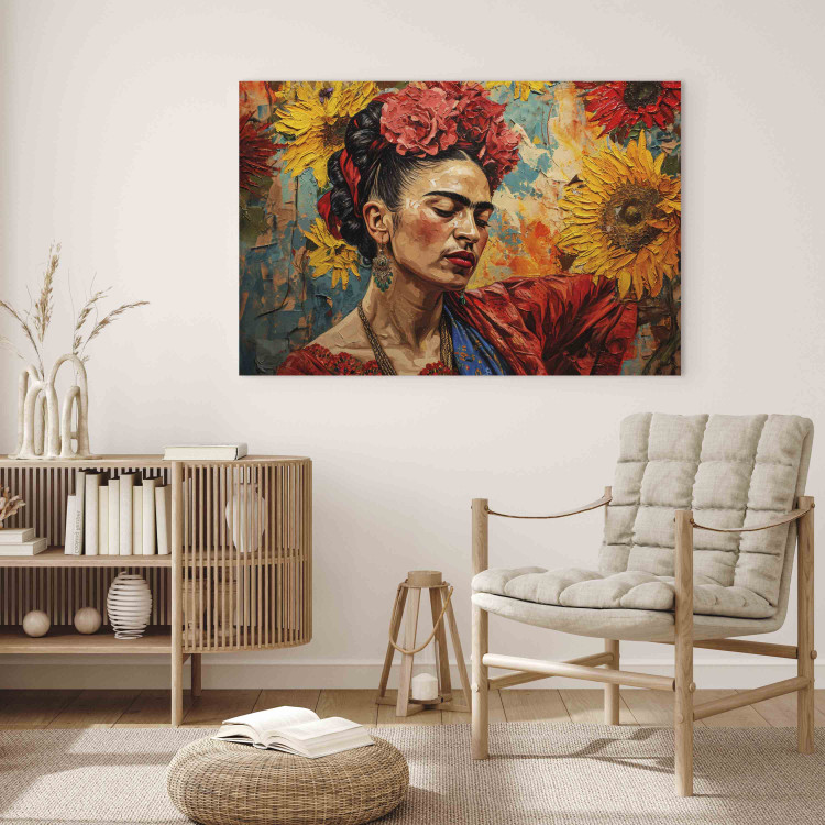 Large canvas print Frida Kahlo - Woman Against a Background of Sunflowers in the Style of Van Gogh’s Paintings [Large Format] 152213 additionalImage 6