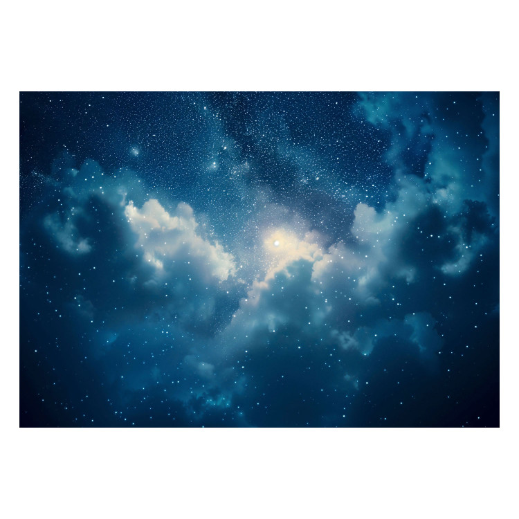 Wall Mural Night Sky - Moon on a Dark Blue Background With Stars and Clouds 159913 additionalImage 1