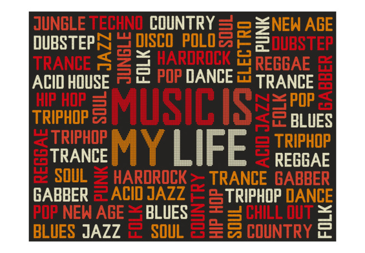 Photo Wallpaper Music is My Life - Captions of different music genres on a dark background 61113 additionalImage 1