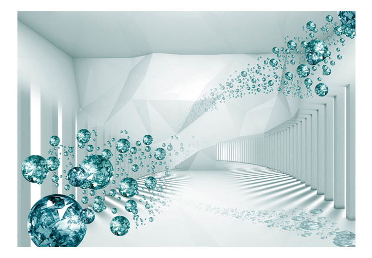 Photo Wallpaper Corridor - white 3D geometric abstraction with blue diamonds 62513 additionalImage 1