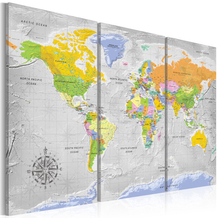 Canvas Print World Map: Rose of the Winds II - Political Map with Faded Ocean 97413 additionalImage 2