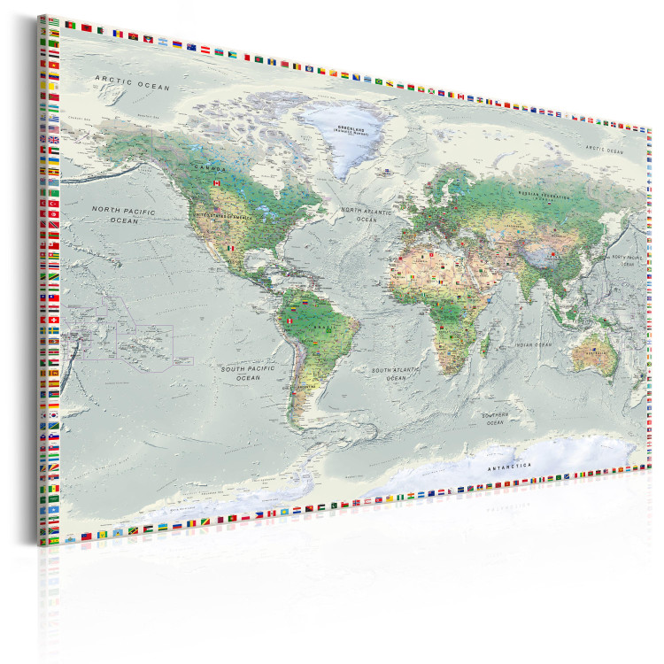 Canvas Print World Map: Graphite Currents - Continents with Small Country Flags 98013 additionalImage 2