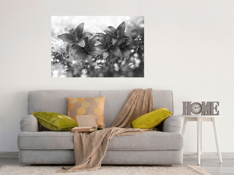 Poster Silver Bouquet - black and white composition with flowers on a glossy background 118423 additionalImage 17