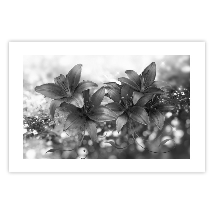 Poster Silver Bouquet - black and white composition with flowers on a glossy background 118423 additionalImage 19