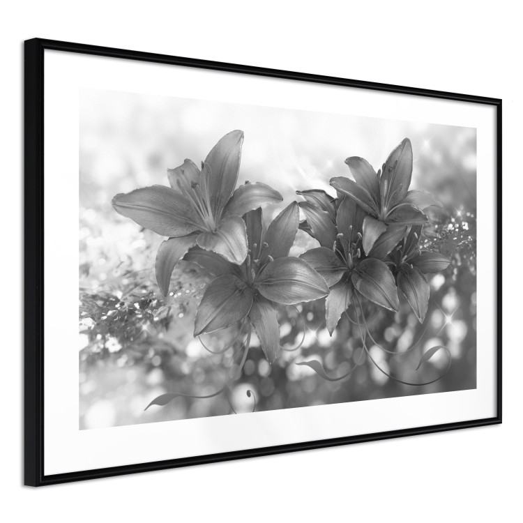 Poster Silver Bouquet - black and white composition with flowers on a glossy background 118423 additionalImage 13