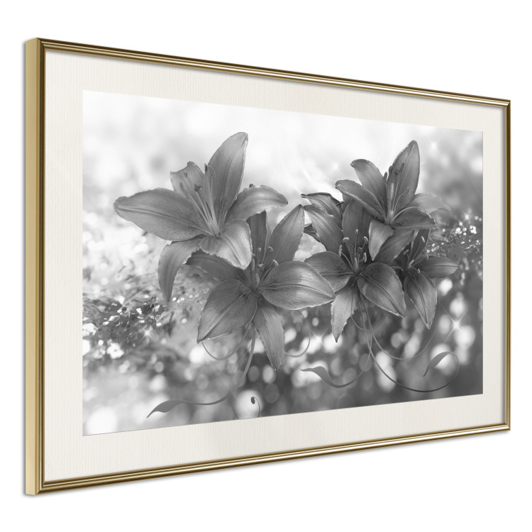 Poster Silver Bouquet - black and white composition with flowers on a glossy background 118423 additionalImage 2