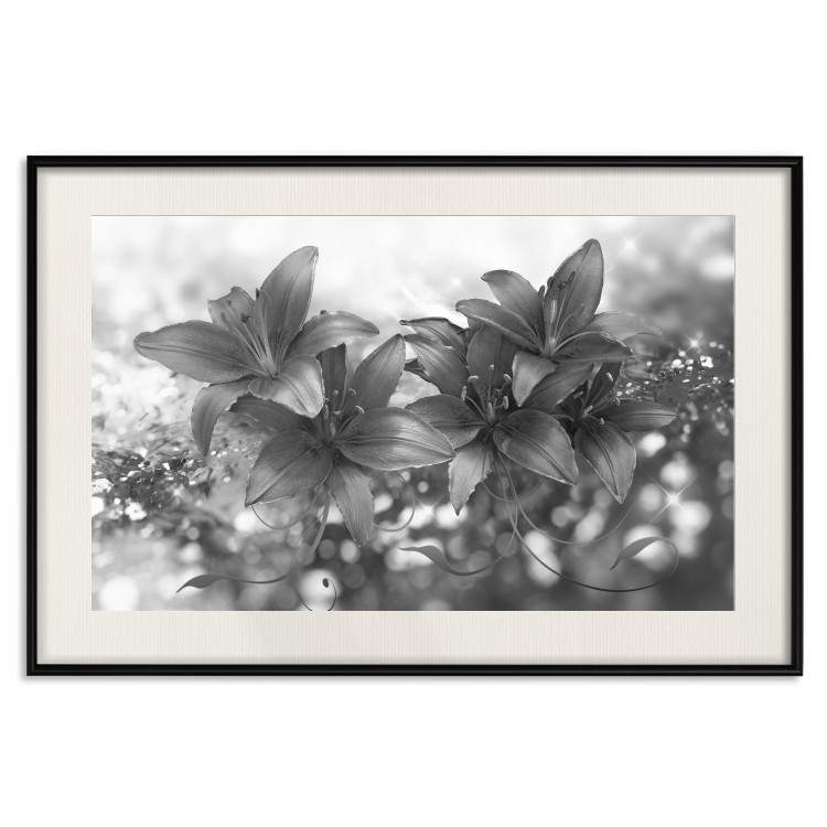 Poster Silver Bouquet - black and white composition with flowers on a glossy background 118423 additionalImage 18