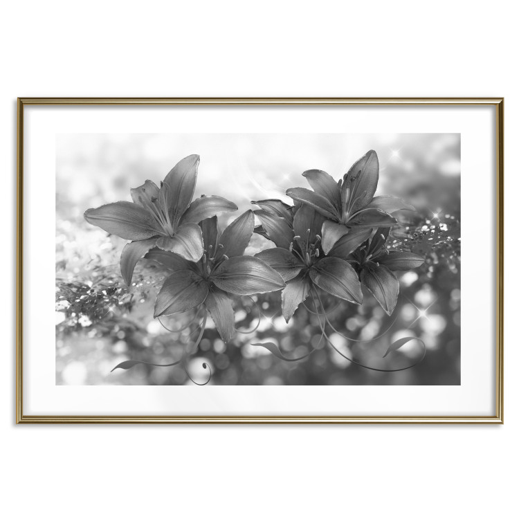 Poster Silver Bouquet - black and white composition with flowers on a glossy background 118423 additionalImage 16