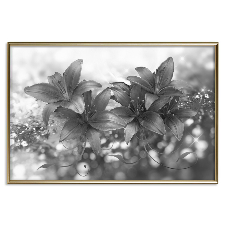 Poster Silver Bouquet - black and white composition with flowers on a glossy background 118423 additionalImage 16