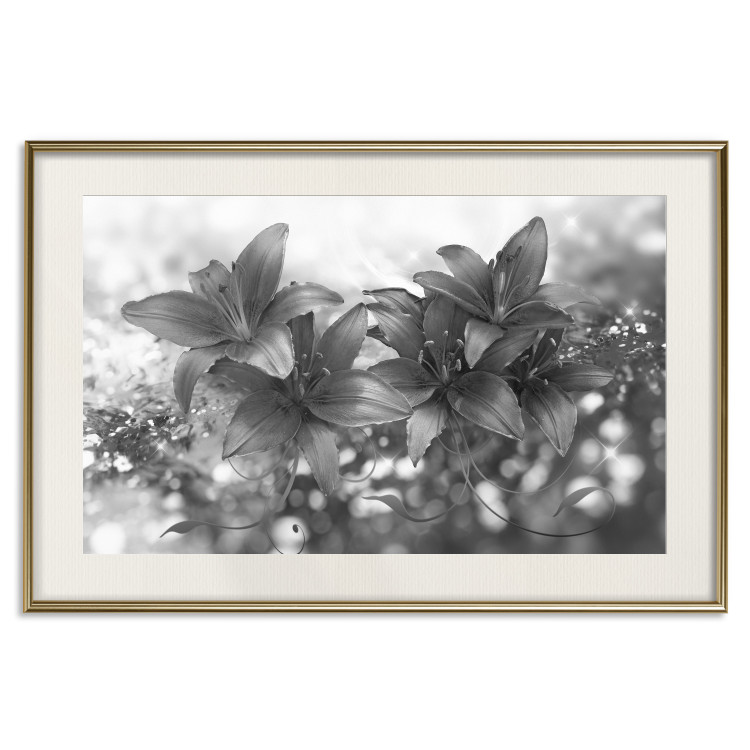 Poster Silver Bouquet - black and white composition with flowers on a glossy background 118423 additionalImage 19