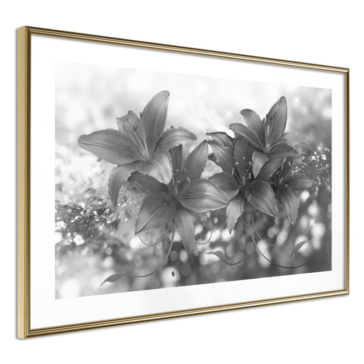 Poster Silver Bouquet - black and white composition with flowers on a glossy background 118423 additionalImage 6