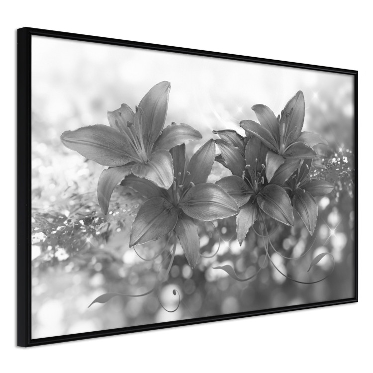 Poster Silver Bouquet - black and white composition with flowers on a glossy background 118423 additionalImage 10