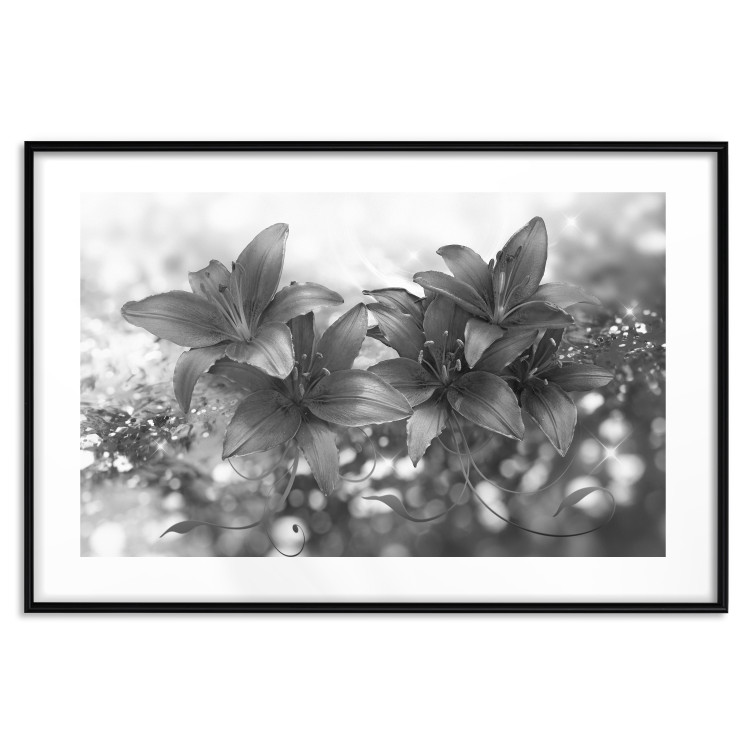 Poster Silver Bouquet - black and white composition with flowers on a glossy background 118423 additionalImage 17
