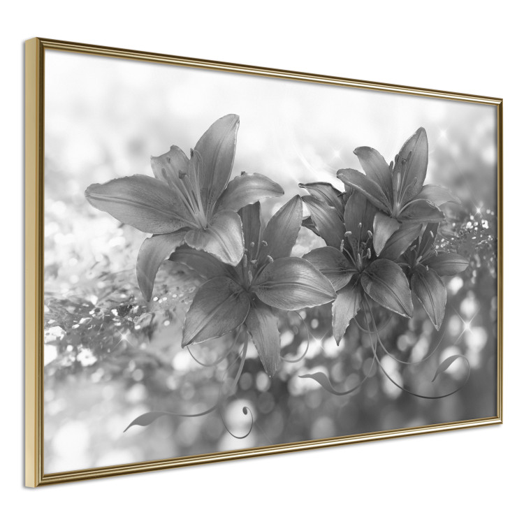 Poster Silver Bouquet - black and white composition with flowers on a glossy background 118423 additionalImage 14