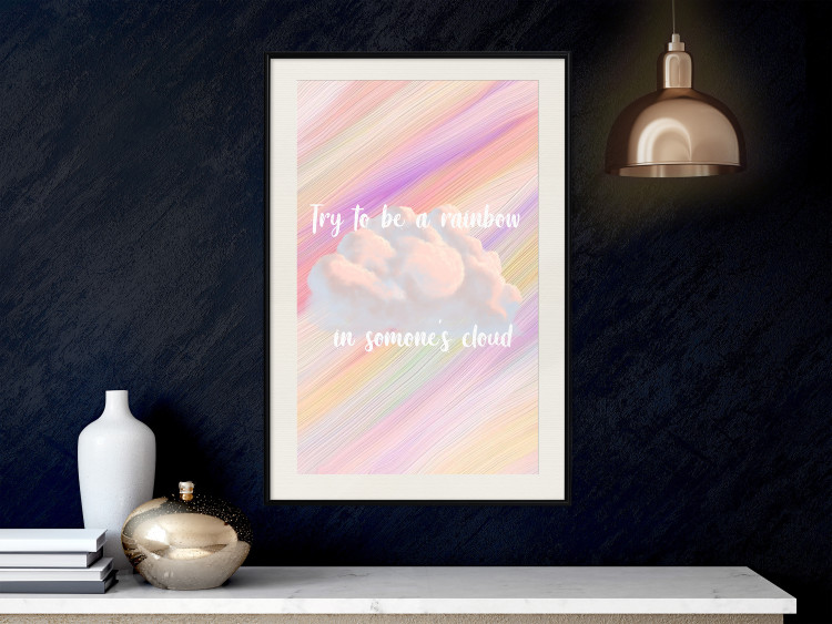 Wall Poster Try to Be a Rainbow - white text on a cloud and multicolored background 123223 additionalImage 16