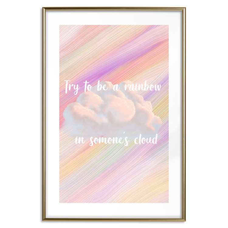 Wall Poster Try to Be a Rainbow - white text on a cloud and multicolored background 123223 additionalImage 14