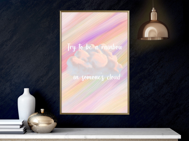 Wall Poster Try to Be a Rainbow - white text on a cloud and multicolored background 123223 additionalImage 5